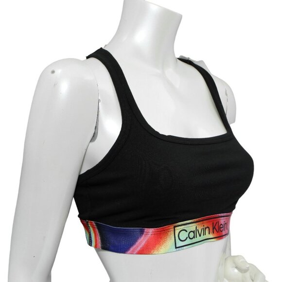 Calvin Klein Unlined Bralette Cotton Bra Rainbow Pride Stretch Lightweight Black - Picture 5 of 10